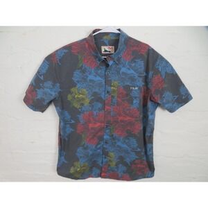 Huk Fishing Shirt Mens Medium Short Sleeve Button Down Tropical Print Pocket